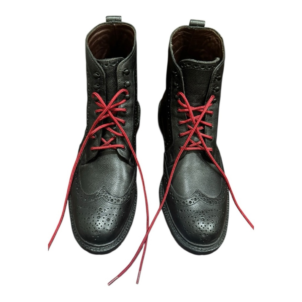 Allen Edmonds Black Brogue Boots with Red Laces